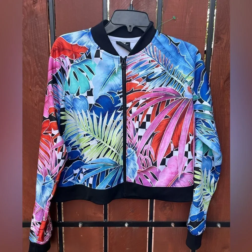 Nike Tropical Floral Print Athletic Bomber Jacket L
